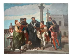 Treffen von Tizian und Veronese auf der Ponte Della Paglia, 1800er, Öl auf Leinwand