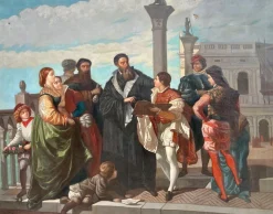 Treffen von Tizian und Veronese auf der Ponte Della Paglia, 1800er, Öl auf Leinwand