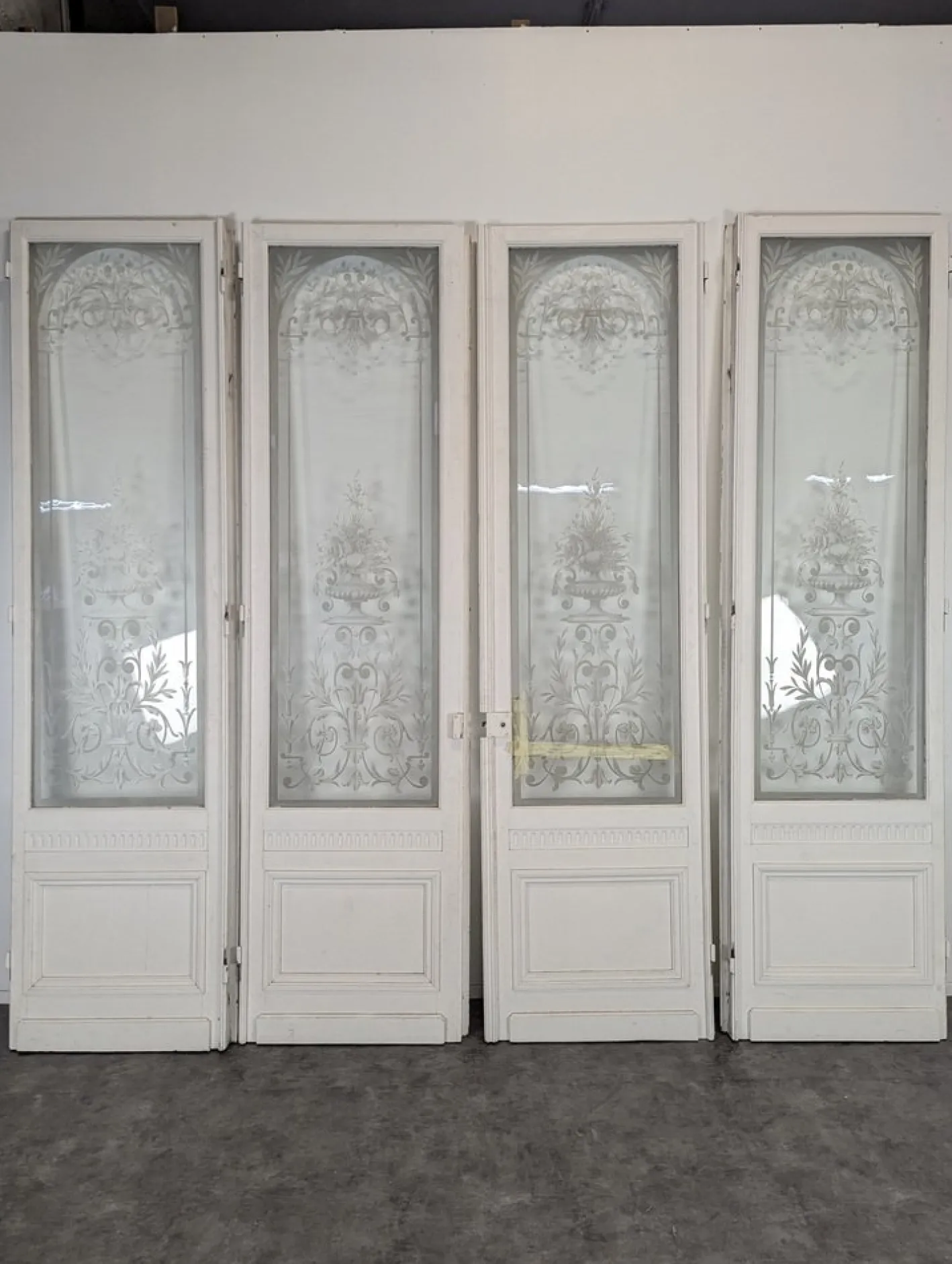 Türen mit graviertem Glas, frühes 20. Jh., 4er Set