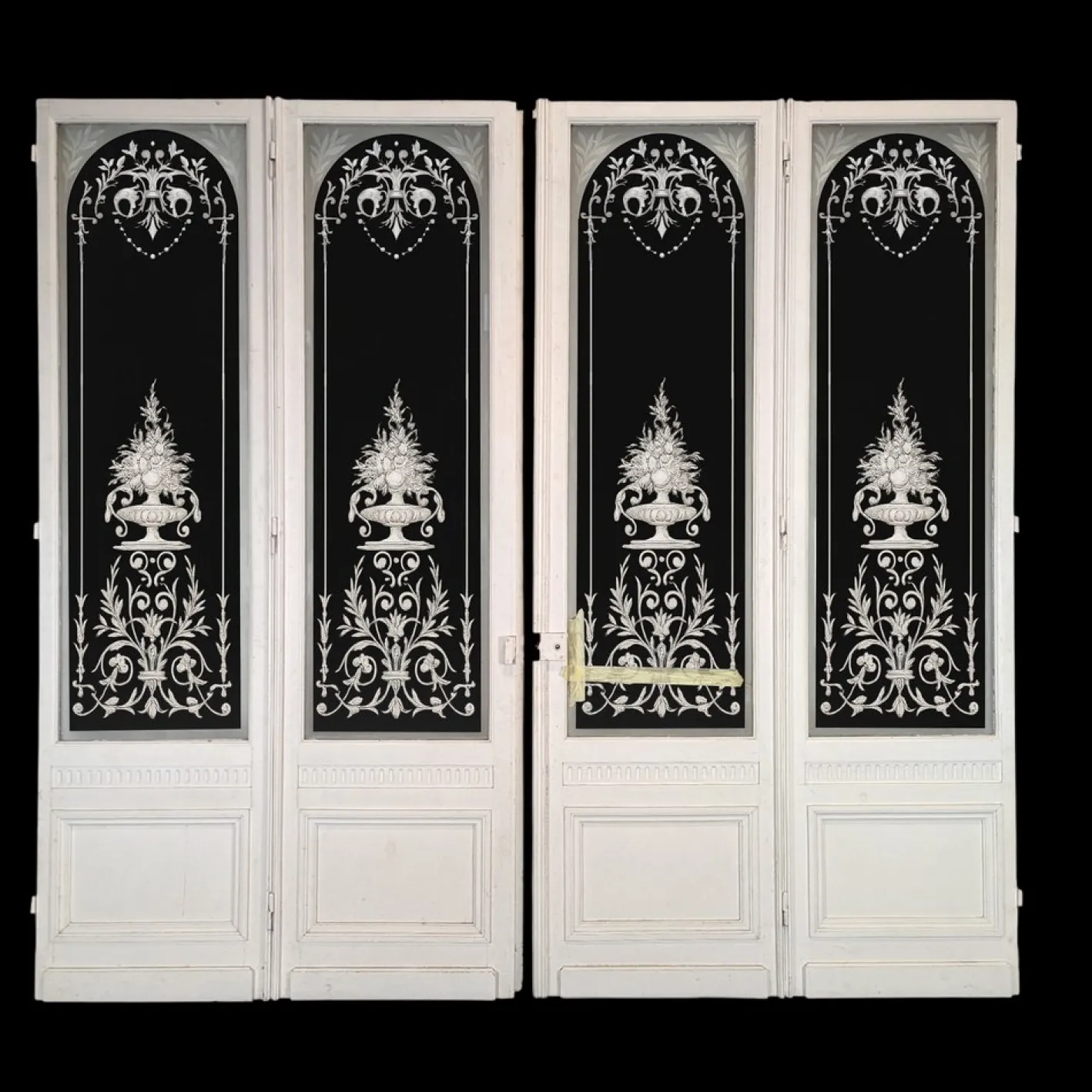Türen mit graviertem Glas, frühes 20. Jh., 4er Set