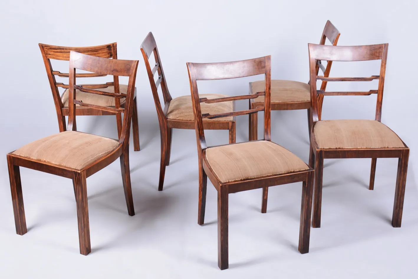 Tschechische Art Deco Stühle aus Nussholz, 1920er, 6er Set