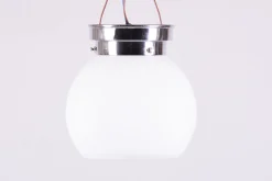Tschechische Bauhaus Deckenlampe aus verchromtem Stahl & Opalglas, 1930er