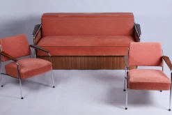 Tschechische Bauhaus Sitzgruppe aus verchromtem Stahlrohr, 1940er, 3er Set