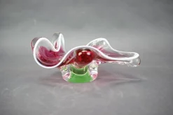 Tschechische Mid-Century Glasschale in Rosa & Grün von Josef Hospodka, 1960er