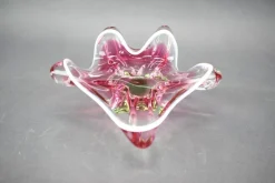 Tschechische Mid-Century Glasschale in Rosa & Grün von Josef Hospodka, 1960er
