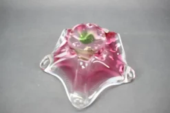 Tschechische Mid-Century Glasschale in Rosa & Grün von Josef Hospodka, 1960er