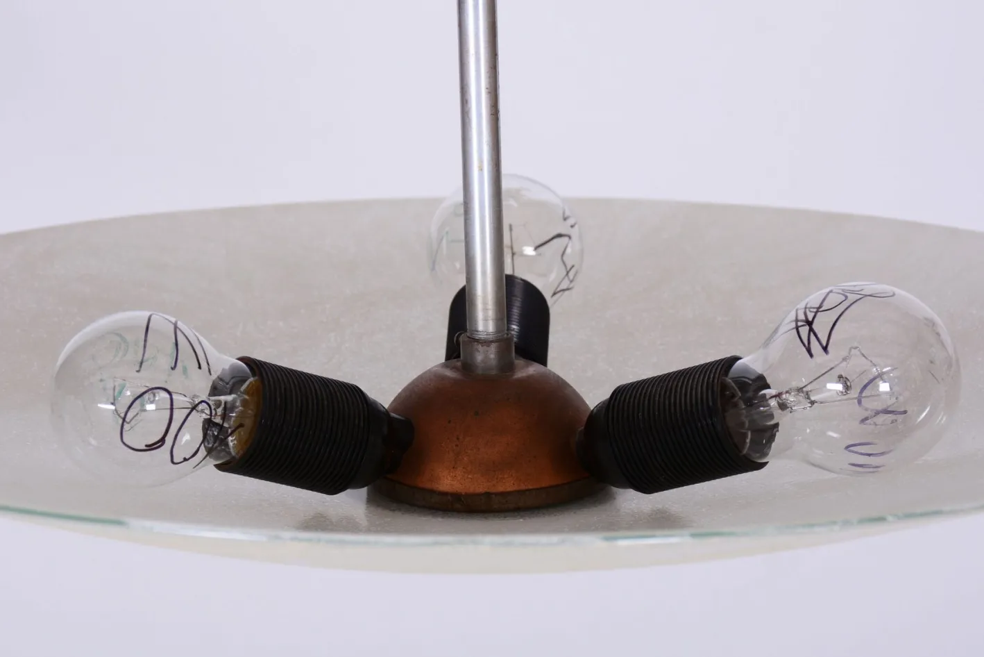 Tschechischer Bauhaus Kronleuchter aus Chrom, Stahl und Milchglas, 1940er