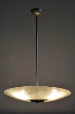 Tschechischer Bauhaus Kronleuchter aus Chrom, Stahl und Milchglas, 1940er