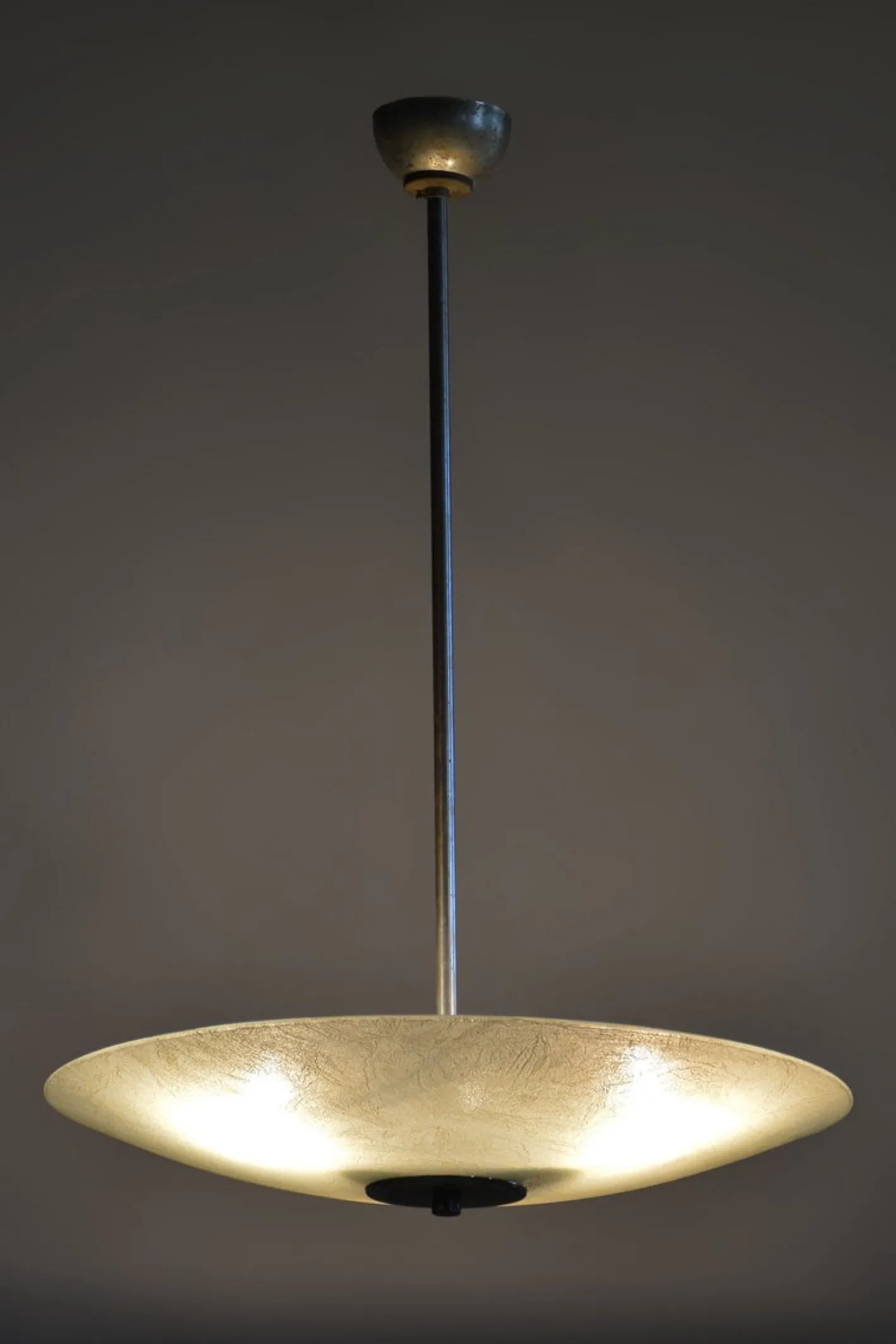 Tschechischer Bauhaus Kronleuchter aus Chrom, Stahl und Milchglas, 1940er