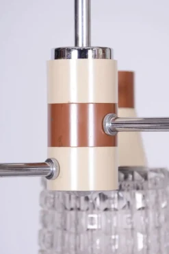 Tschechischer Mid-Century Kronleuchter aus Stahl & Glas von Drukov, 1970er