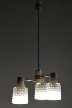 Tschechischer Mid-Century Kronleuchter aus Stahl & Glas von Drukov, 1970er