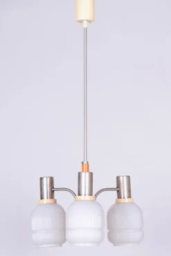 Tschechischer Mid-Century Kronleuchter aus Stahl & Glas von Drukov, 1970er