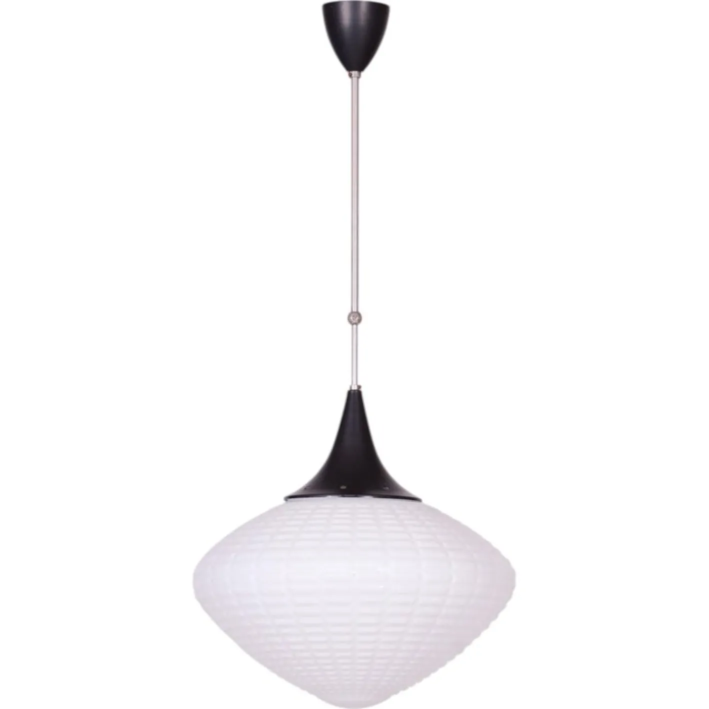 Tschechischer Mid-Century Kronleuchter aus verchromtem Stahl & Opalglas, 1960er