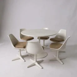 Tulip Esszimmer Set mit rundem Säulentisch und Drehstühlen von Maurice Burke für Arkana, 1960er, 7er Set