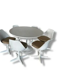Tulip Esszimmer Set mit rundem Säulentisch und Drehstühlen von Maurice Burke für Arkana, 1960er, 7er Set