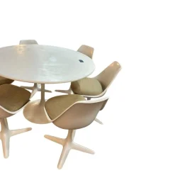 Tulip Esszimmer Set mit rundem Säulentisch und Drehstühlen von Maurice Burke für Arkana, 1960er, 7er Set