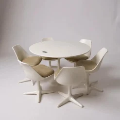Tulip Esszimmer Set mit rundem Säulentisch und Drehstühlen von Maurice Burke für Arkana, 1960er, 7er Set