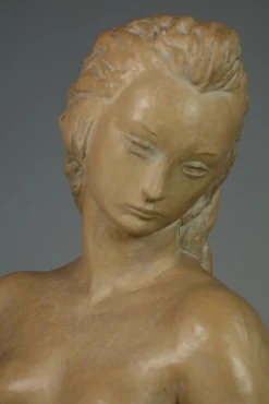 Ugo Zaccagnini, Art Deco Skulptur einer nackten Frau, 1930er, Steingut