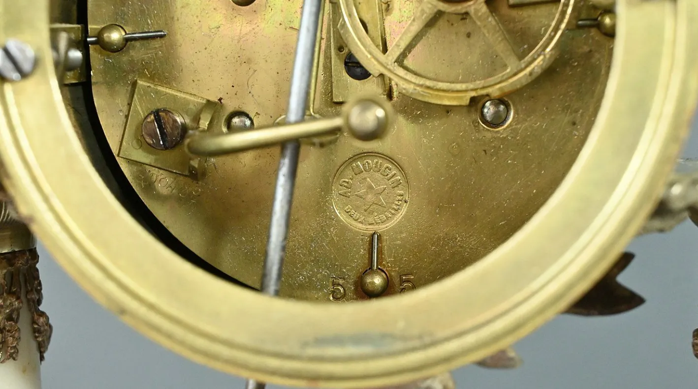 Uhr aus Marmor & Bronze im Louis XVI Stil von Mougin, 1889