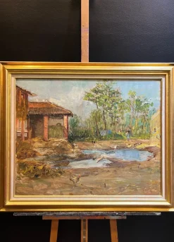 Unbekannter Künstler, The Farm, Öl auf Leinwand