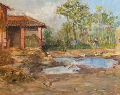 Unbekannter Künstler, The Farm, Öl auf Leinwand