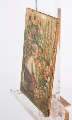 Unbekannt, Junge Frau unter Sonnenblumen, 1909, Öl auf Leinwand
