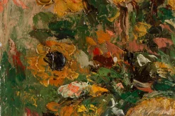 Unbekannt, Junge Frau unter Sonnenblumen, 1909, Öl auf Leinwand