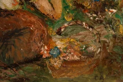 Unbekannt, Junge Frau unter Sonnenblumen, 1909, Öl auf Leinwand