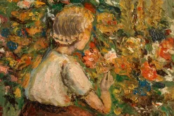 Unbekannt, Junge Frau unter Sonnenblumen, 1909, Öl auf Leinwand