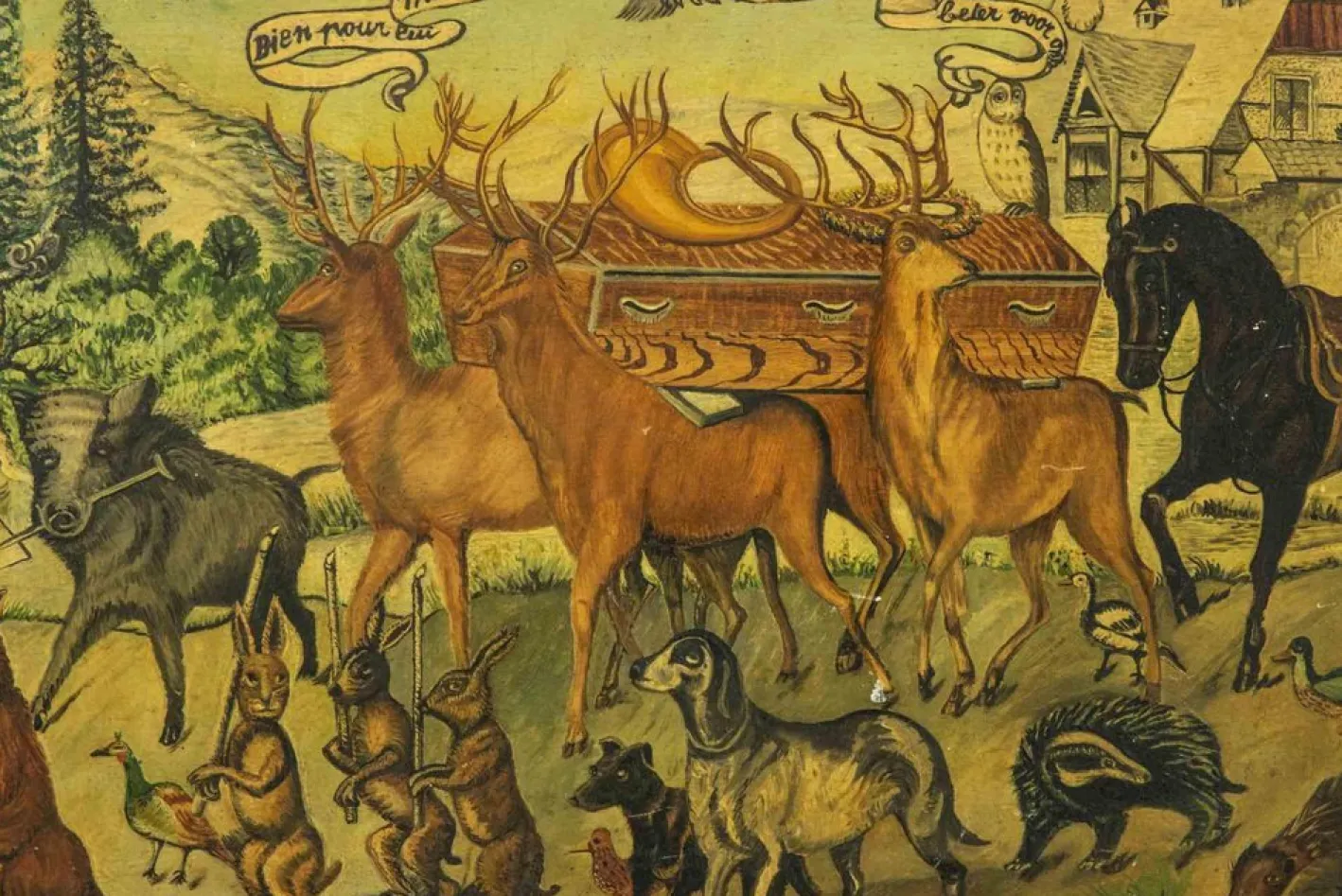 Unknown, Hunter's Funeral, Zeichnung in Tempera, Frühes 20. Jh