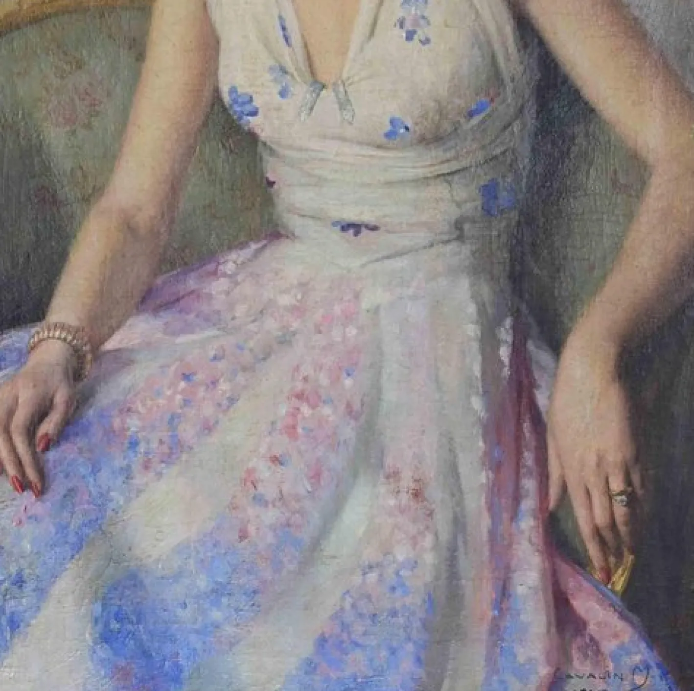 Unknown, Portrait of a Elegant Young Woman Sitting in..., 1945, Ölgemälde