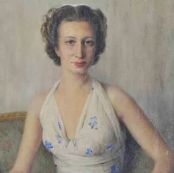 Unknown, Portrait of a Elegant Young Woman Sitting in..., 1945, Ölgemälde