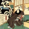 Utagawa Hirosada, Nakamura Nanji II, Original Triptychon mit Holzschnitt, 1850er