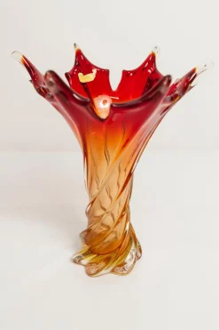 Vase aus Muranoglas in Orange & Rot von Fratelli Toso, 1960er