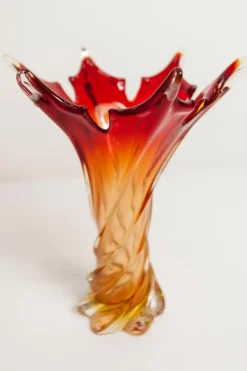 Vase aus Muranoglas in Orange & Rot von Fratelli Toso, 1960er