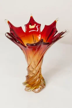 Vase aus Muranoglas in Orange & Rot von Fratelli Toso, 1960er