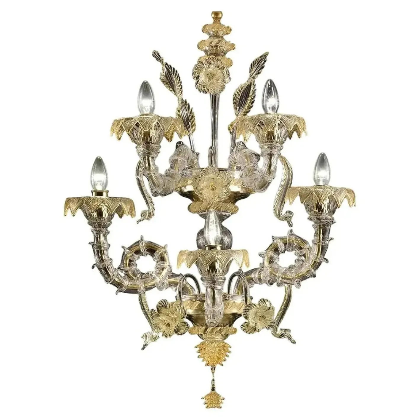 Venezianische Ca Rezzonico Murano Glas Wandleuchte mit Blattgold und Blumen von Simoeng für Simoeng