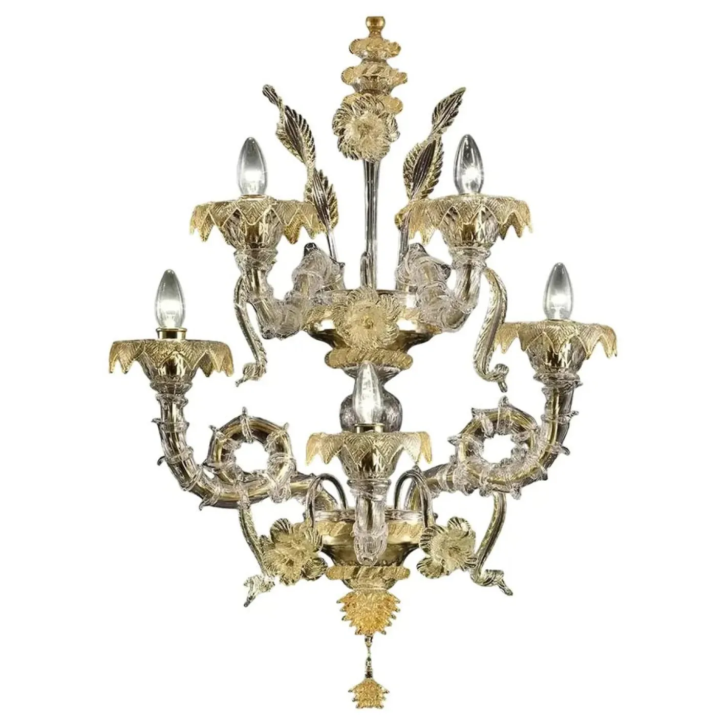 Venezianische Ca Rezzonico Murano Glas Wandleuchte mit Blattgold und Blumen von Simoeng für Simoeng