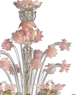 Venezianischer Kronleuchter aus Muranoglas in Gold & Rosa von Simoeng