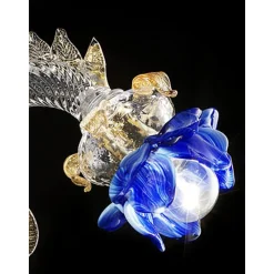 Venezianischer Murano Glas Kronleuchter in Blau & Gold Blumen von Simoeng