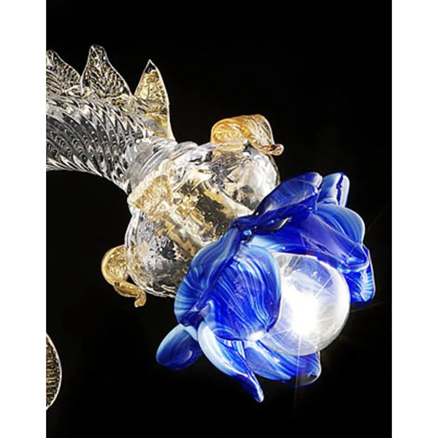 Venezianischer Murano Glas Kronleuchter in Blau & Gold Blumen von Simoeng