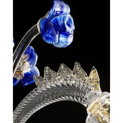 Venezianischer Murano Glas Kronleuchter in Blau & Gold Blumen von Simoeng