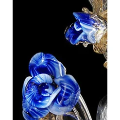 Venezianischer Murano Glas Kronleuchter in Blau & Gold Blumen von Simoeng