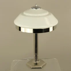 Verchromte Art Deco Tischlampe mit Schirm aus Opalglas, 1920er