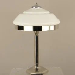 Verchromte Art Deco Tischlampe mit Schirm aus Opalglas, 1920er