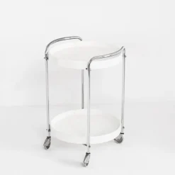 Verchromter Vintage Beistelltisch aus Eisen & Kunststoff mit Rollen, Frankreich, 1970er