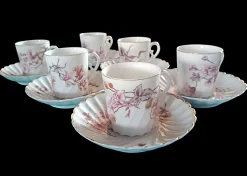 Verdrehte Tassen & Untertassen aus Porzellan, 19. Jh. von Limoges, 1891, 12 Set