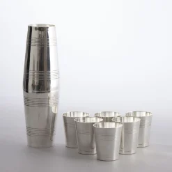 Versilberter Art Deco Cocktail Shaker und Tassen, 7 . Set
