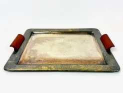 Versilbertes Art Deco Serviertablett mit Griff aus Bakelit von František Bibus & Son, 1930er