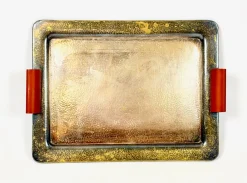 Versilbertes Art Deco Serviertablett mit Griff aus Bakelit von František Bibus & Son, 1930er